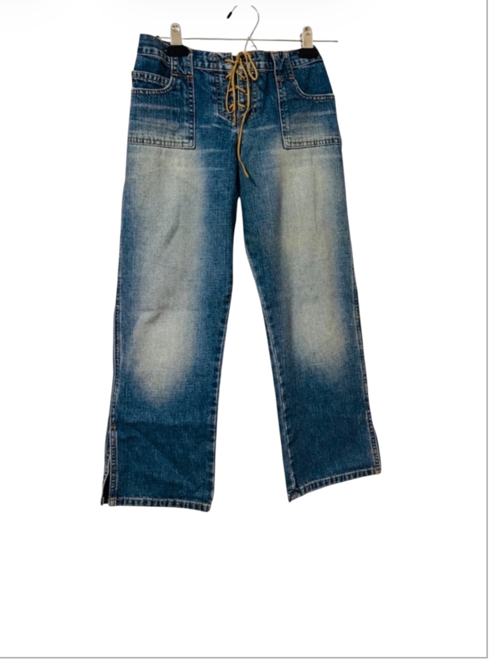 Y2K ABERCROMBIE Crop Wide Lace-Up VTG Low Rise Denim Blue JEANS Capri Size 4⭐️